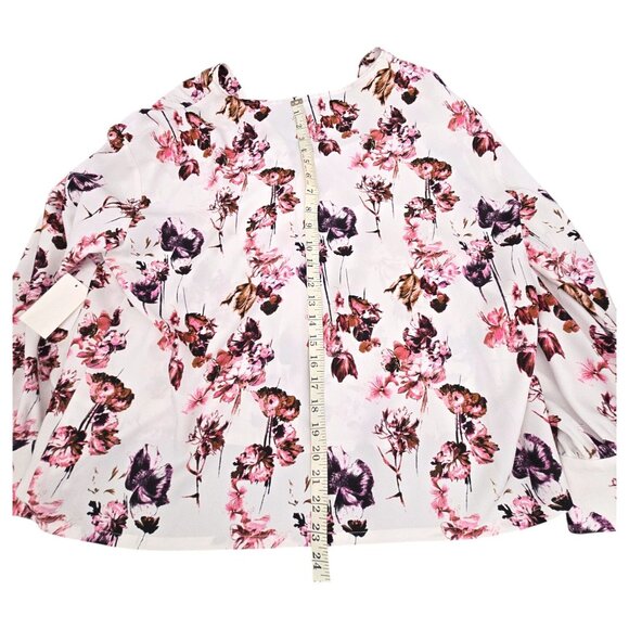 Nordstrom Floral V-Neck Long Sleeve Blouse Womens 1X Lightweight Ivory & Pink - Picture 15 of 16